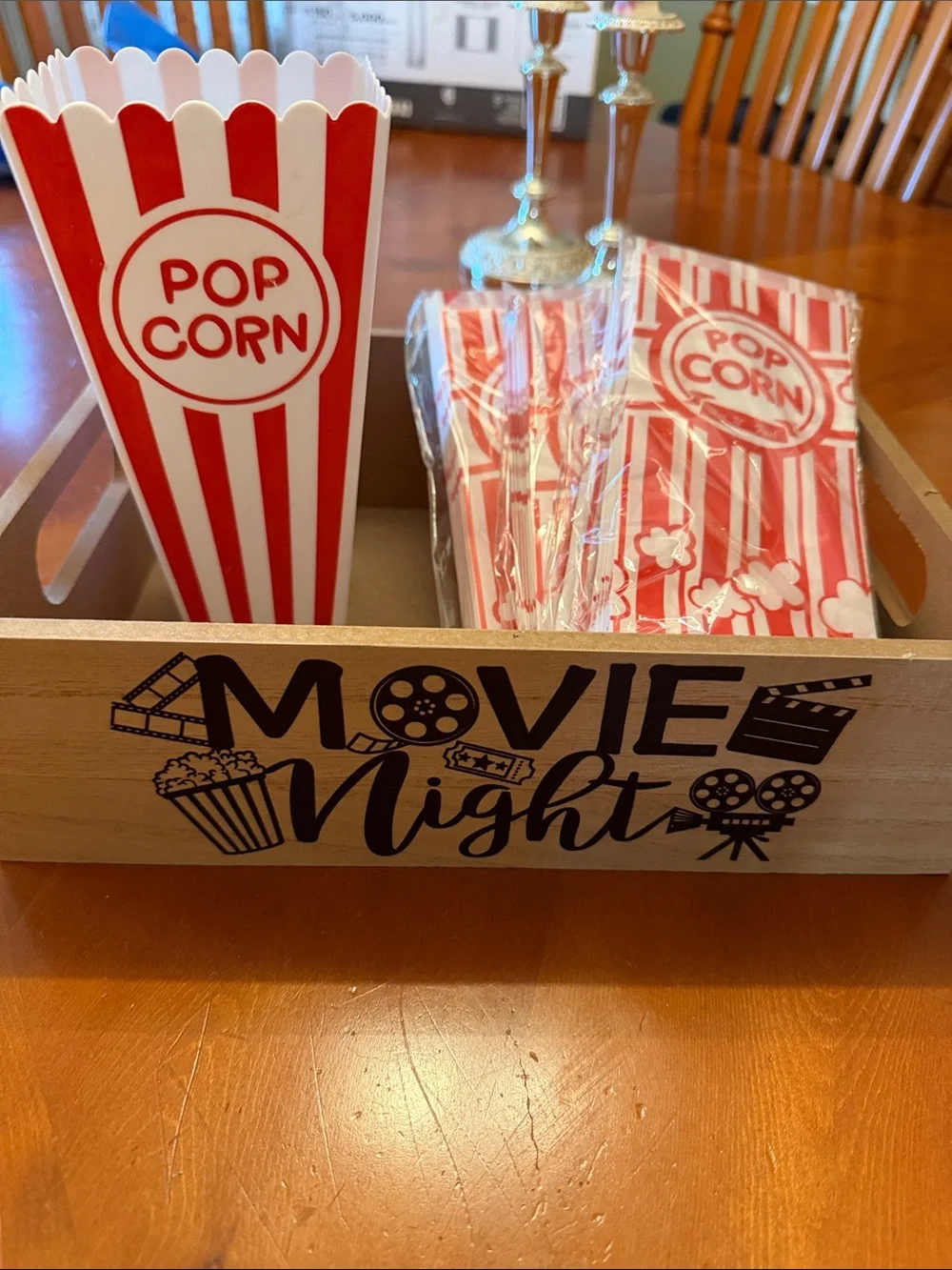 Red White Popcorn Bags- Classic Striped Movie Night Party tray new unopened